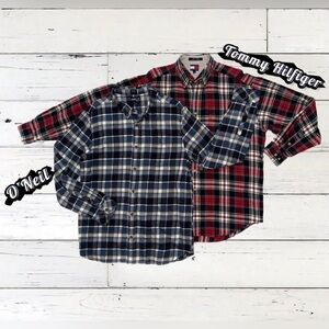 2-Plaid Flannel Bundle-Both Size Large: 1-Red Tommy Hilfigure and 1-Blue O'Neil